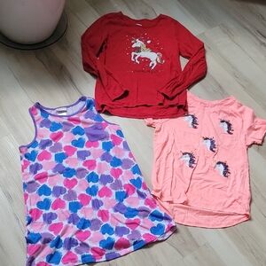 Cat & Jack Red, Pink, and Purple Unicorn Shirts And Dress